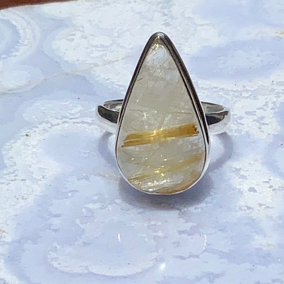 GOLDEN RUTILE 925 STERLING SILVER RING, SIZE 8 - Picture 7 of 10